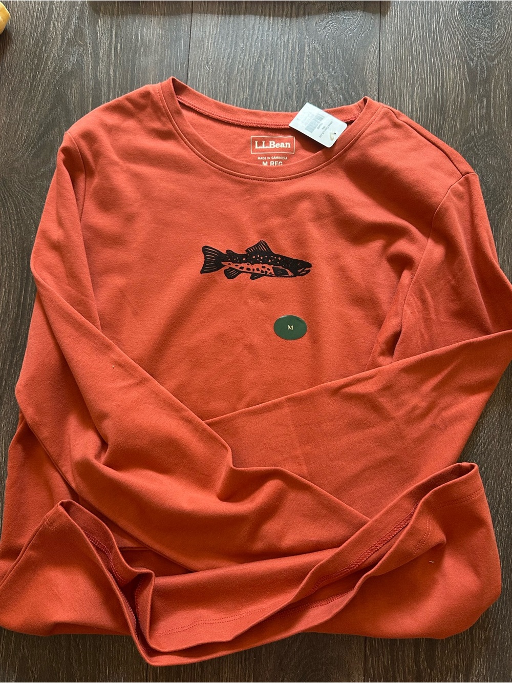 L.L. Bean Orange Long Sleeve Tee with Fish Motif